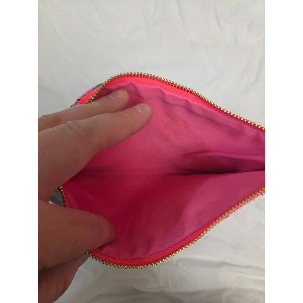 Lilly Pulitzer Seahorse Coral Print Zip Pouch Wristlet Blue Pink Gold‎